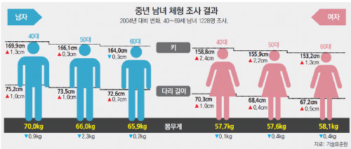 키 크고 롱다리… 중년 체형도 서구화 : 동아사이언스